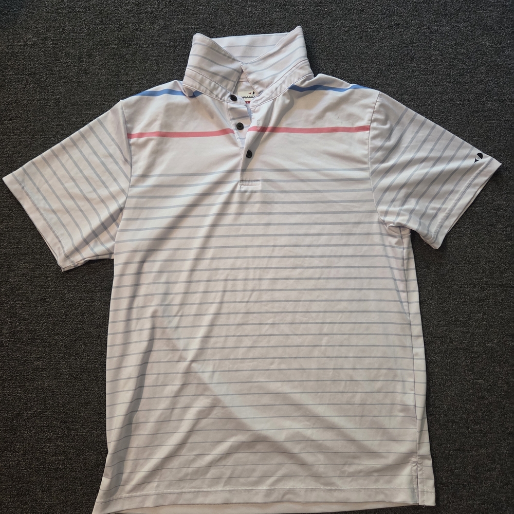 Men's Striped Polo Shirt - White and Pink